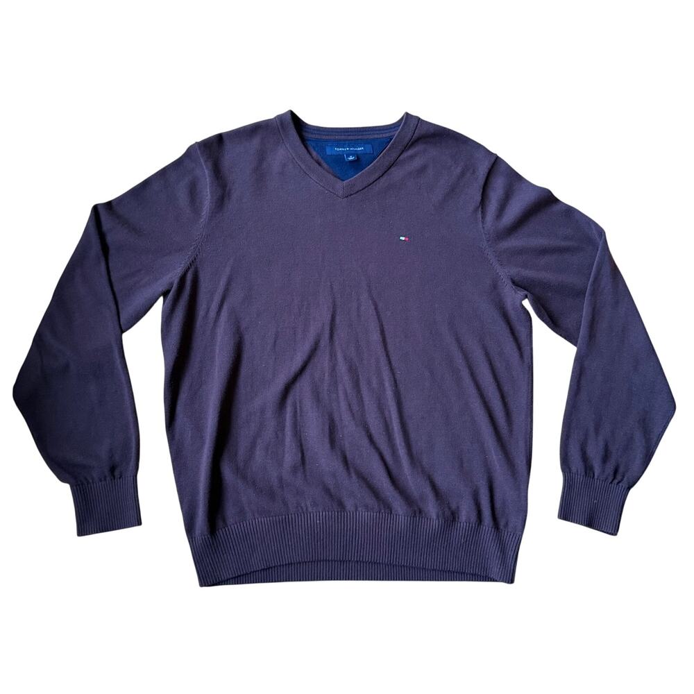 Tommy Hilfiger Dark Brown V-Neck Pullover Sweater Size M Preppy Classic Office